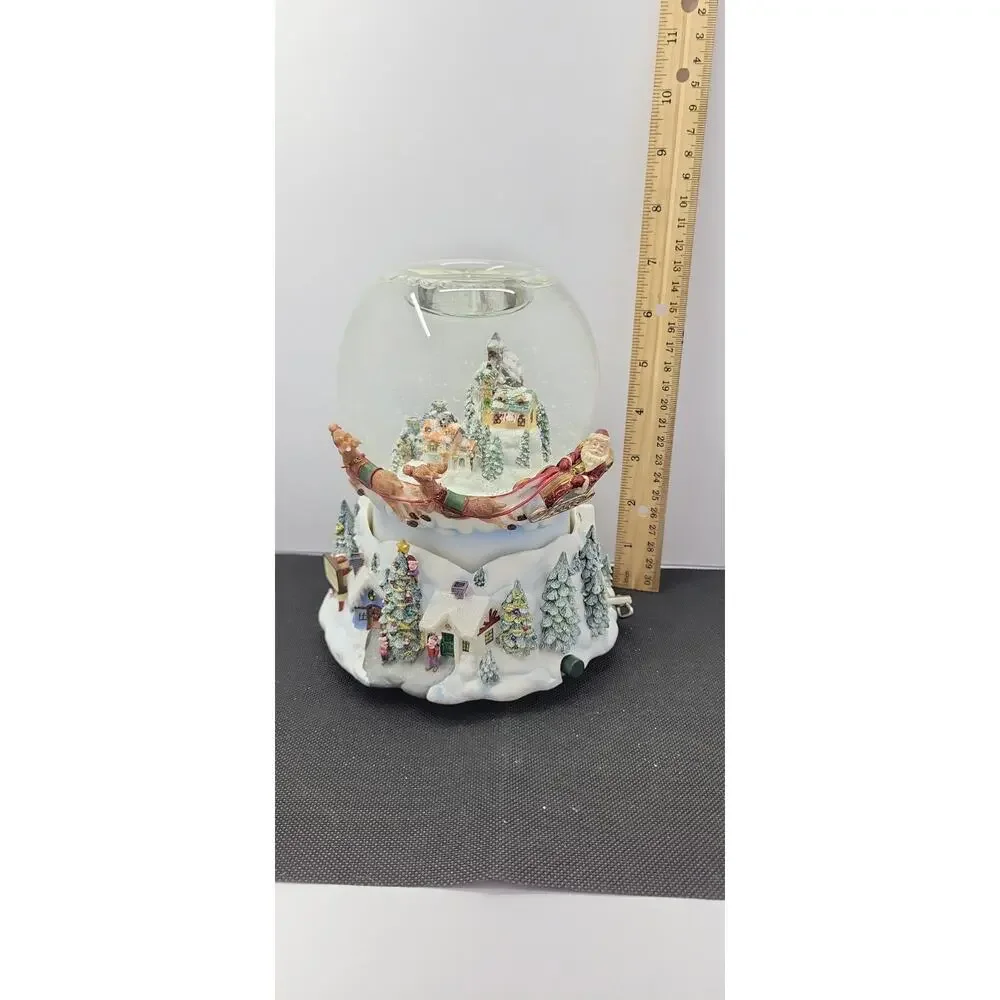 PartyLite Christmas Musical Snow Globe Santa Sleigh Village Lighted AS IS
